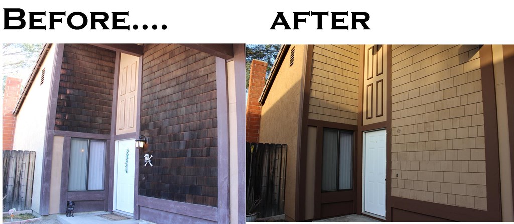 Shake siding & trim transformation — before and after