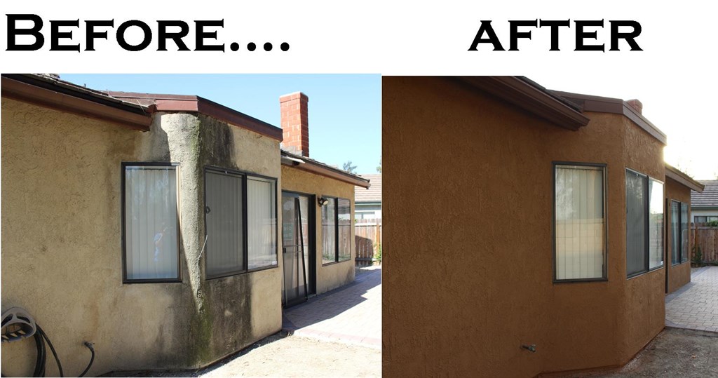 Stucco repair & full exterior — before and after