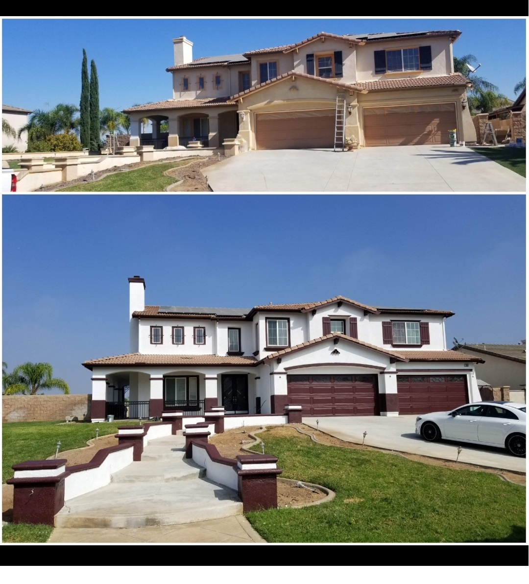 Estate-style exterior repaint — before and after