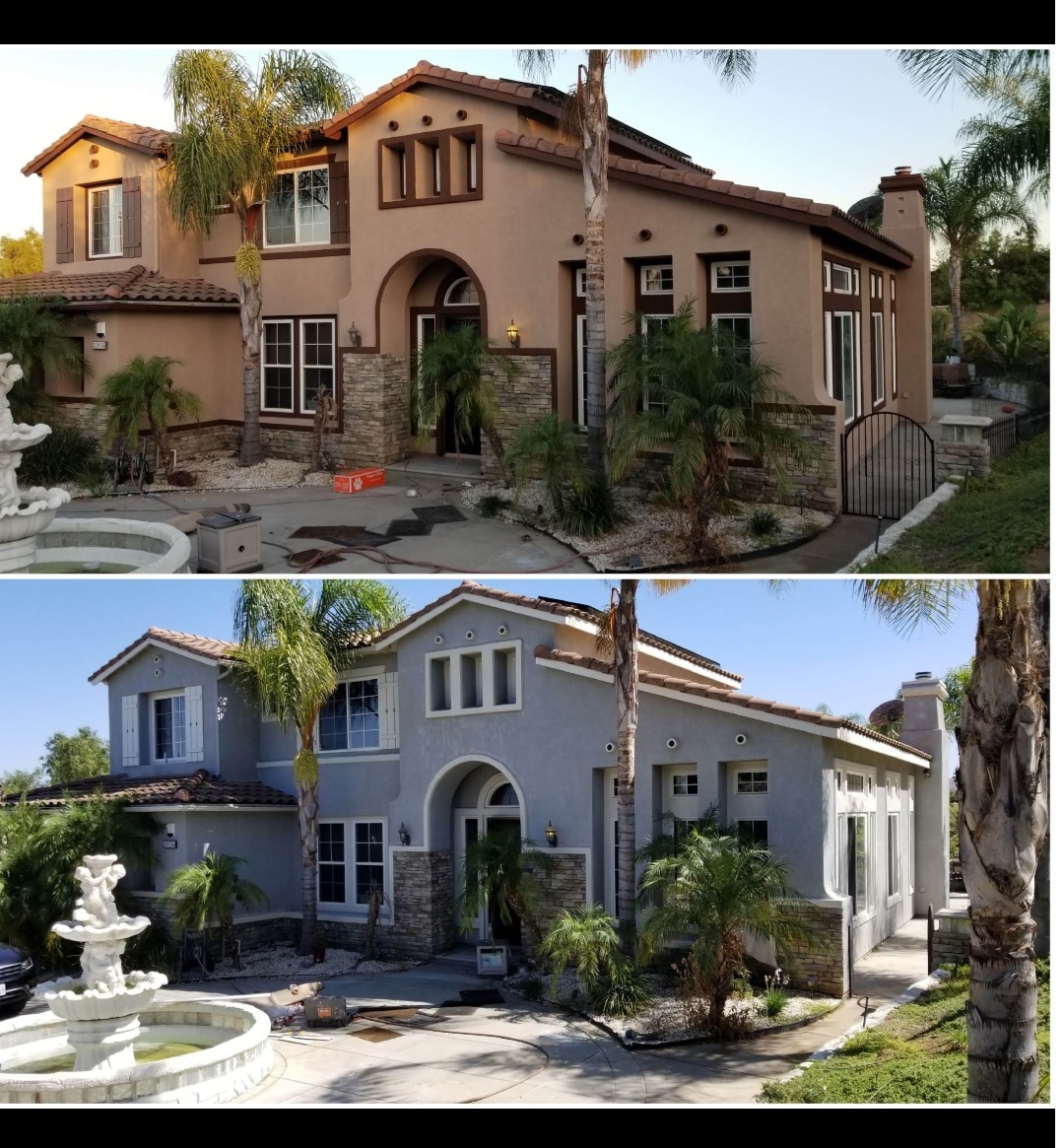 Mediterranean exterior color change — before and after